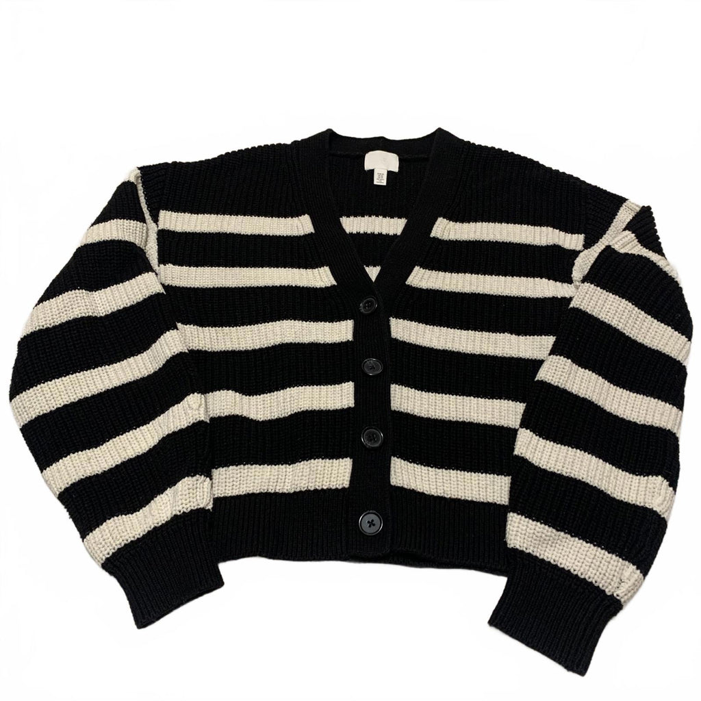 H&M Women's Size XS Black White Striped Knit Cardigan Sweater Button Front