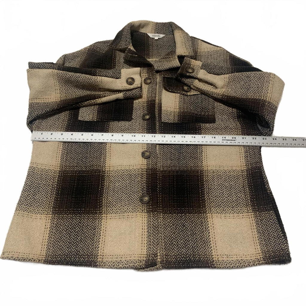 Amaryllis XS Beige Brown Plaid Button-Up Jacket  Cozy Fall Layering Piece