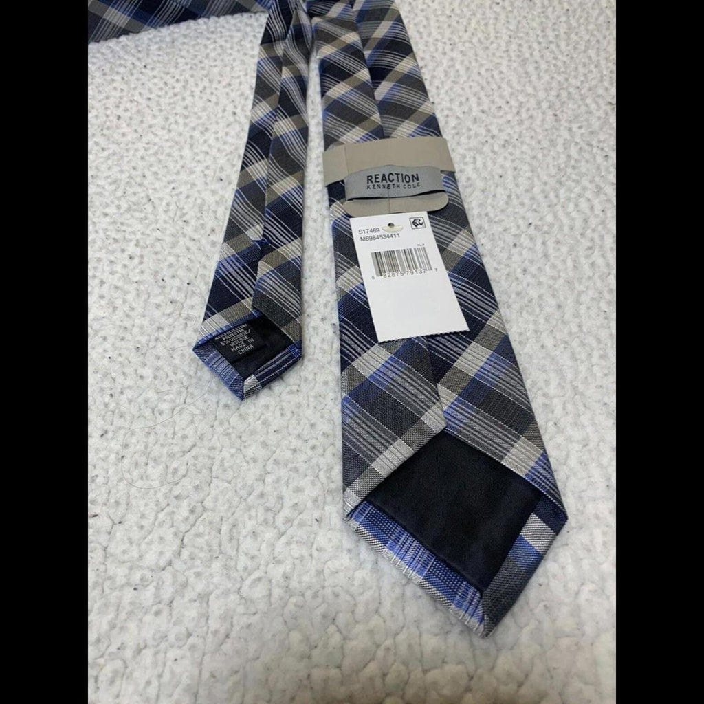 Kenneth Cole Reaction Blue Plaid Necktie Silk Tie