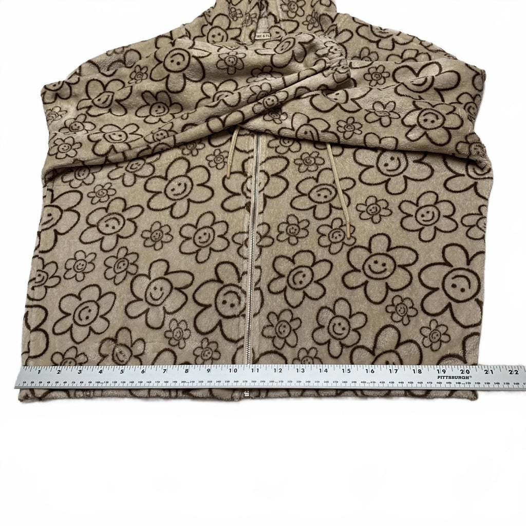Chaqueta con capucha de polar con estampado floral beige Fire &amp; Fleur para mujer, talla 3XL