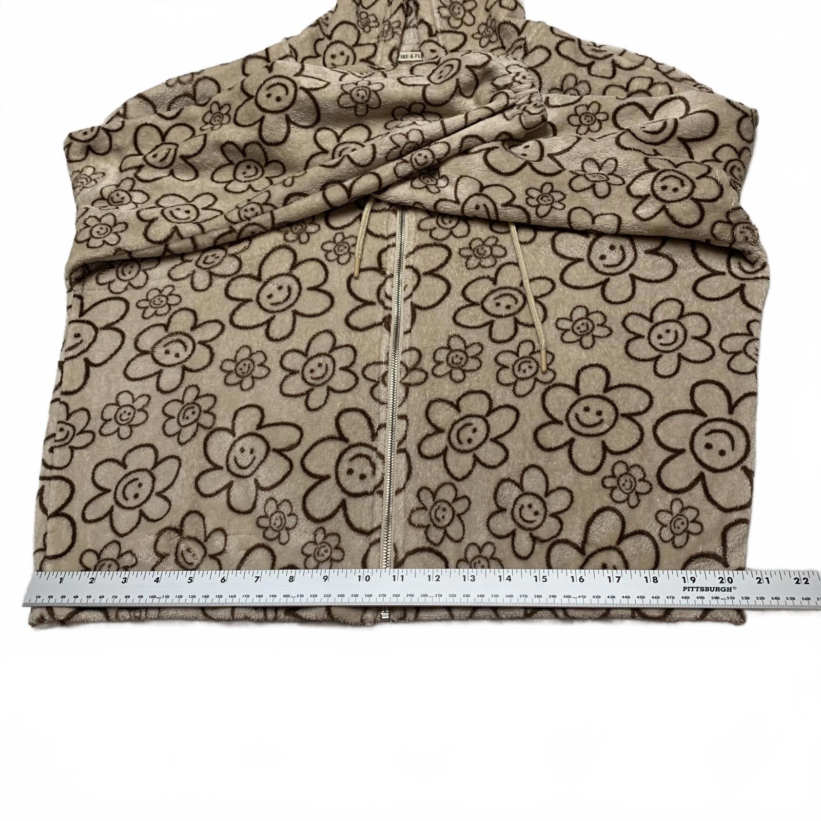 Chaqueta con capucha de polar con estampado floral beige Fire &amp; Fleur para mujer, talla 3XL