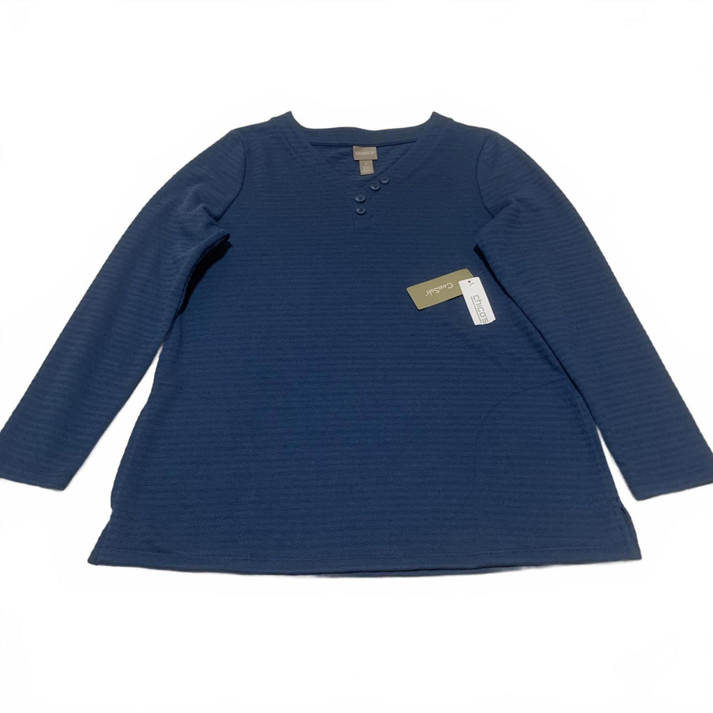 Blusa informal de manga larga azul elástica de Chico's, talla 1, para mujer