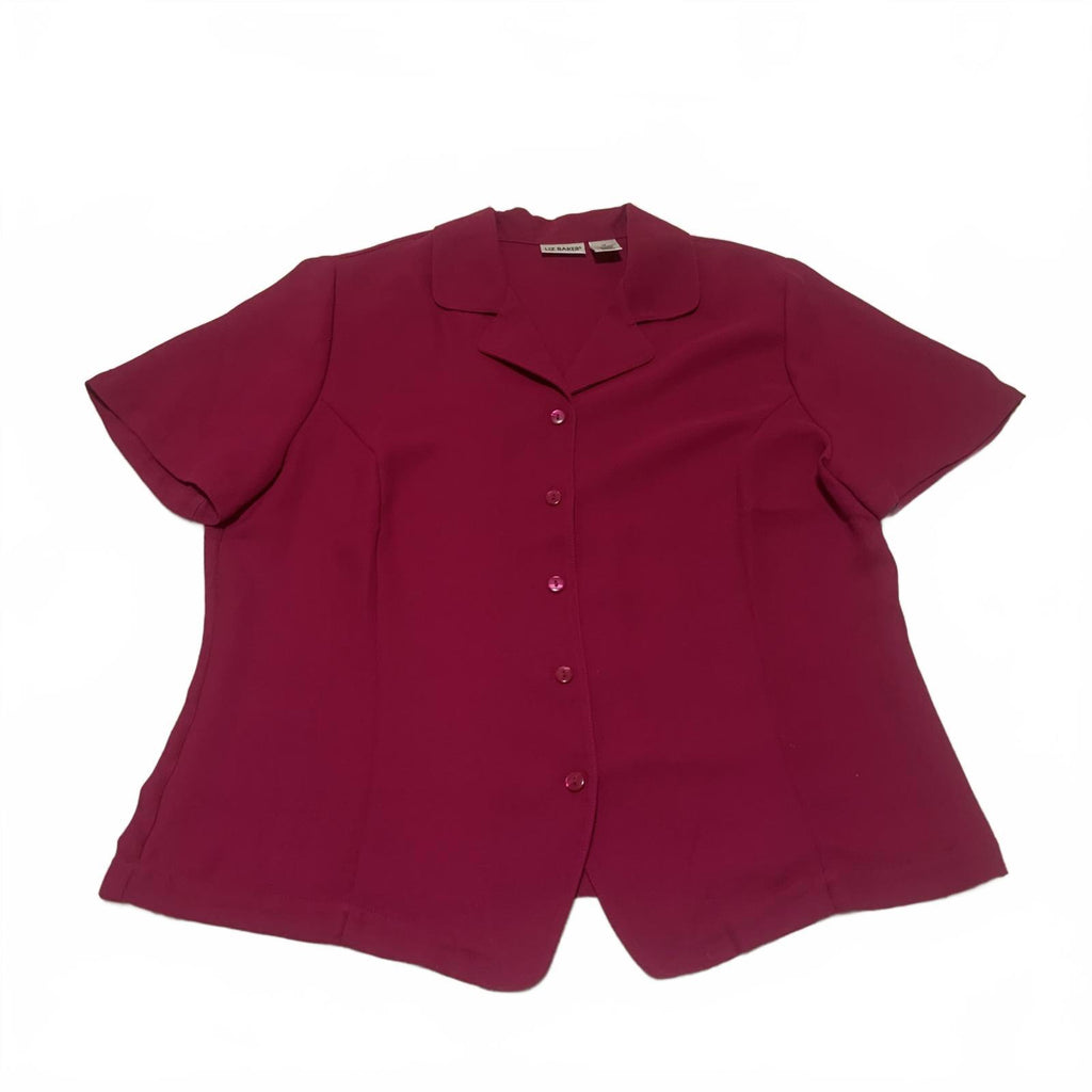 Blusa de manga corta con botones color fucsia para mujer, talla 12, de Liz Baker