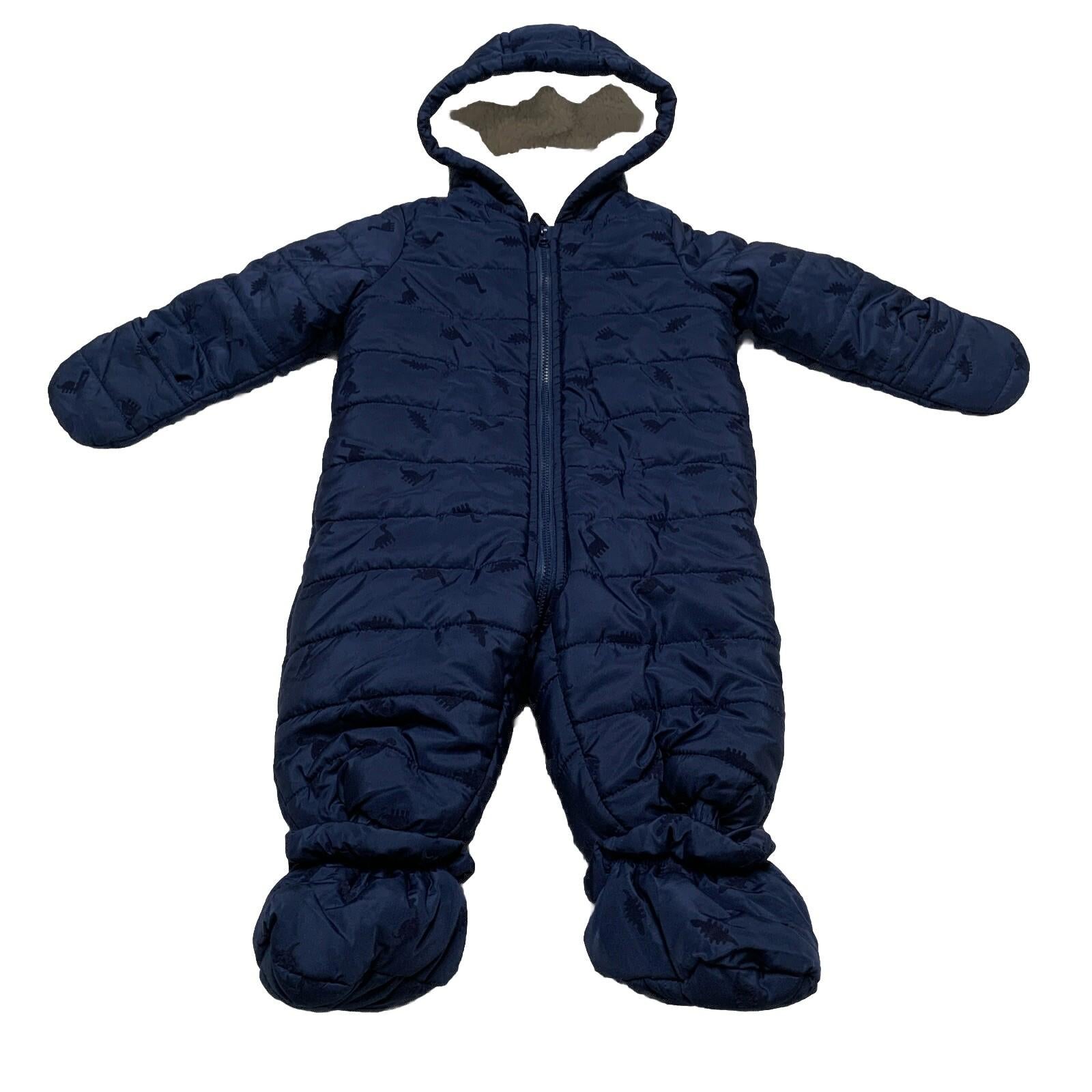 First Impressions Baby Boy Size 6-9M Navy Blue Snow Suit Coat Dinosaur Print