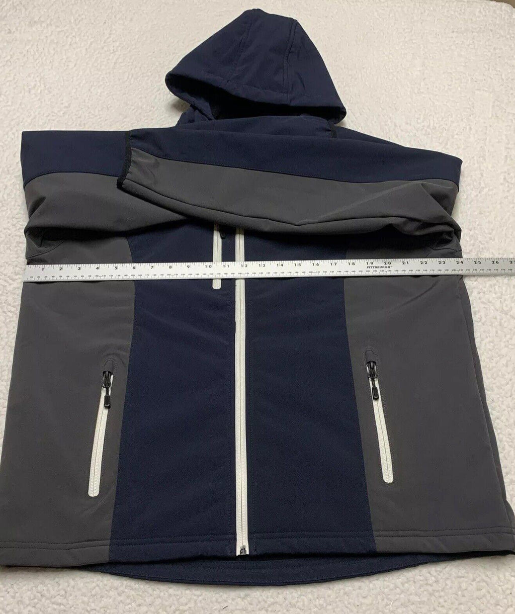 Chaqueta de golf Landway para hombre, con capucha, forro polar, cierre completo y caparazón blando, color azul marino/gris, talla mediana