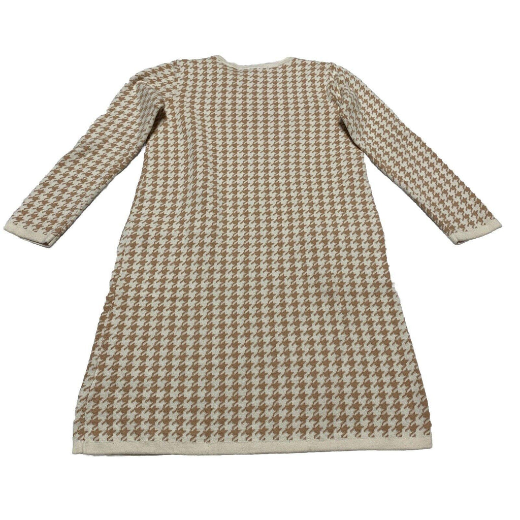 Vestido tubo Hope &amp; Henry para niñas, talla 10, color beige marfil con pata de gallo y lazo hasta la rodilla