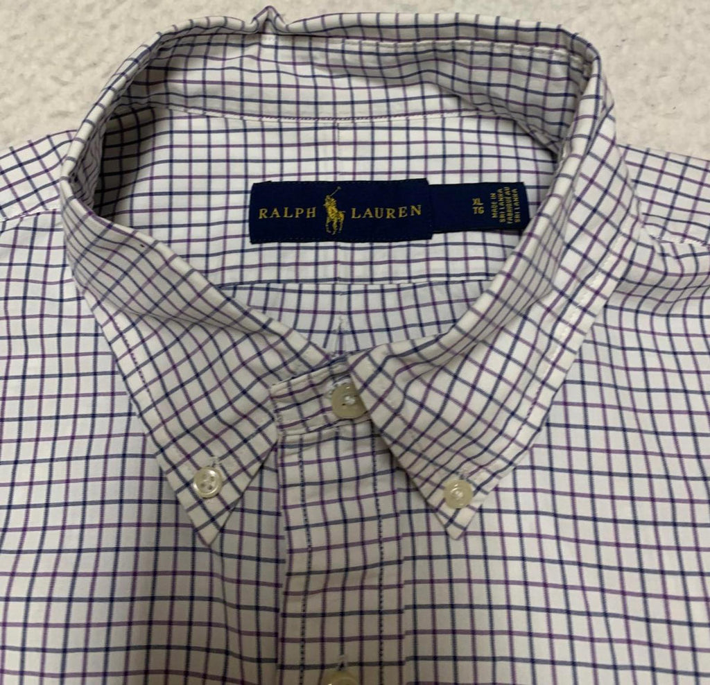 Ralph Lauren Men's Size XLarge White Grid Casual Button-Down Shirt XL