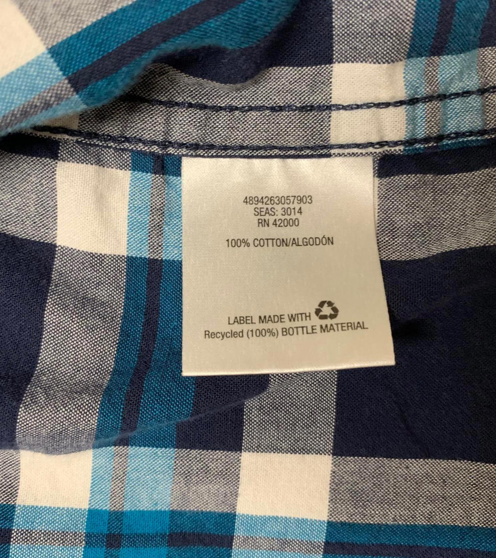 Basic Editions Men's 3XL Blue Plaid Short Sleeve Button Shir