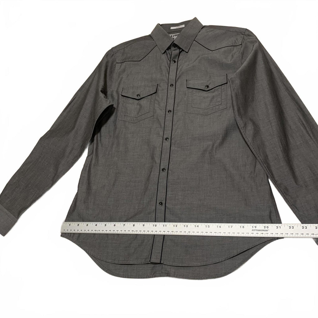 Camisa informal de manga larga para hombre, estilo occidental, color gris, talla mediana 15-15 1/2