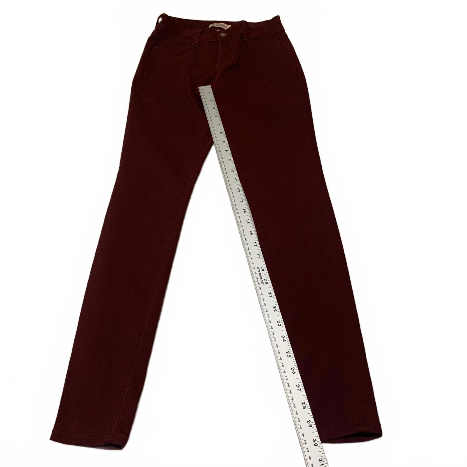 Vaqueros Blue Spice para mujer, talla 1, corte junior, elásticos, ajustados, burdeos, ancho 26 x 29,5 L