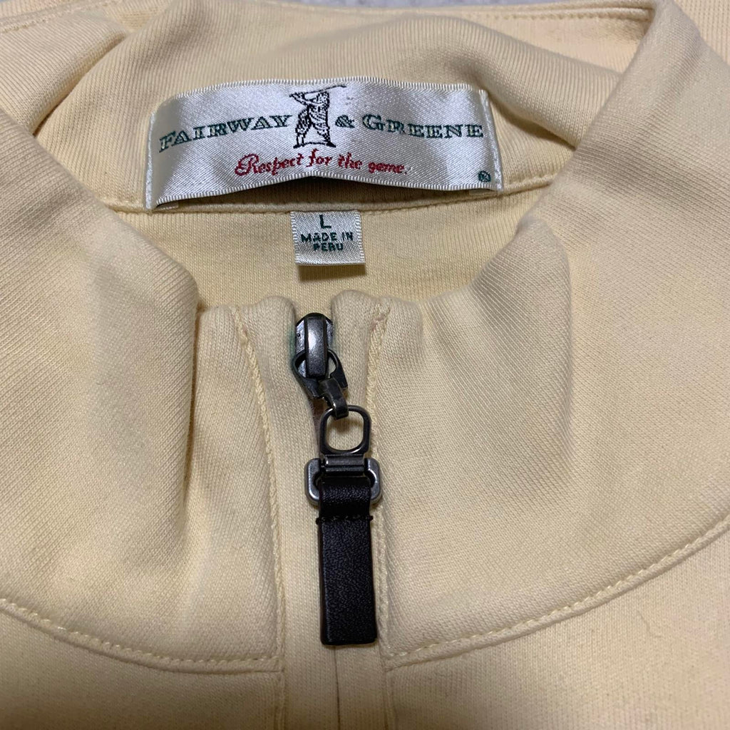 Fairway &amp; Greene Chaleco sin mangas beige amarillo talla L para hombre con cremallera de algodón Pima Perú