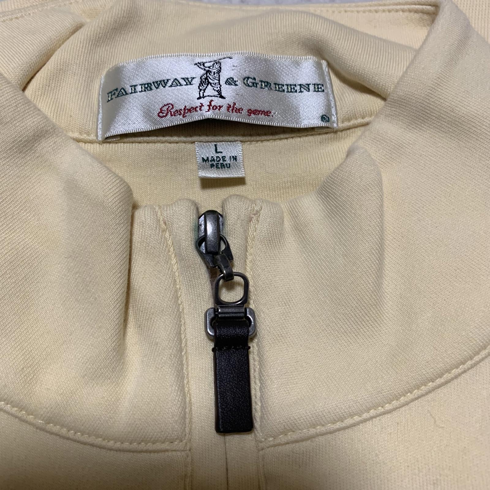 Fairway &amp; Greene Chaleco sin mangas beige amarillo talla L para hombre con cremallera de algodón Pima Perú