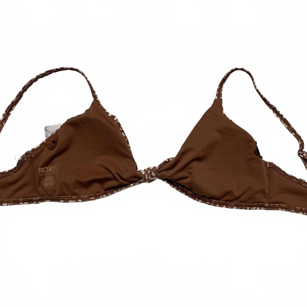 Top de bikini Roxy Love the Surf Knot para mujer, talla L, estampado marrón