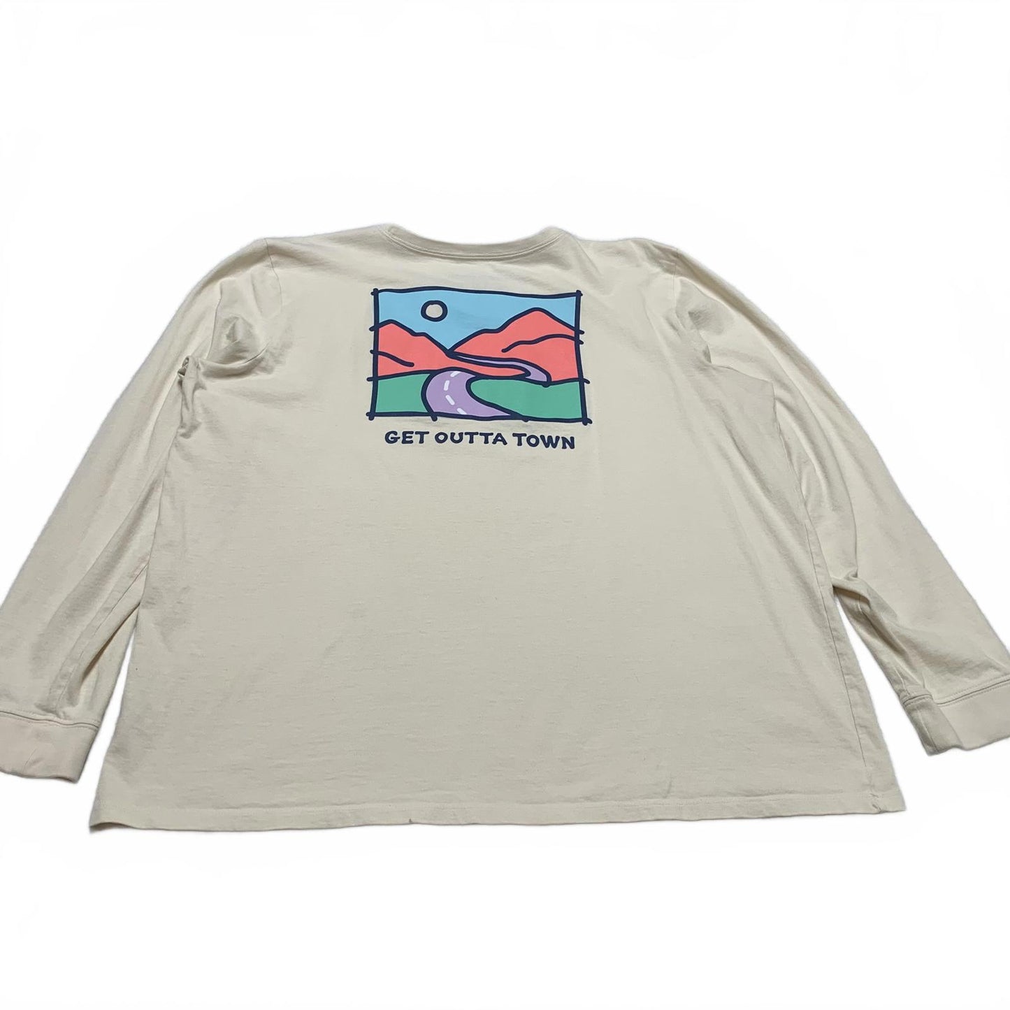 Life is Good Women's XXL Beige Long Sleeve Tee - Get Outta Town Design