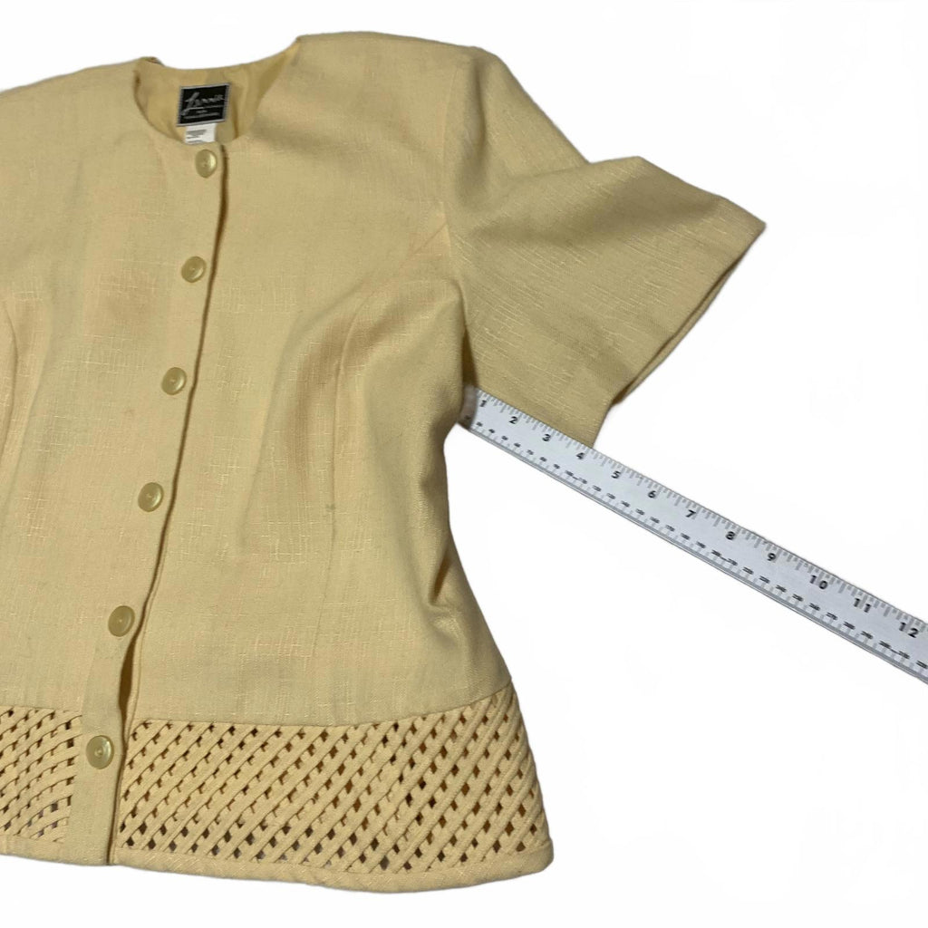 Chaqueta amarilla con botones y diseño enrejado de Lennie Woman para Nina Leonard, talla 16W, para mujer