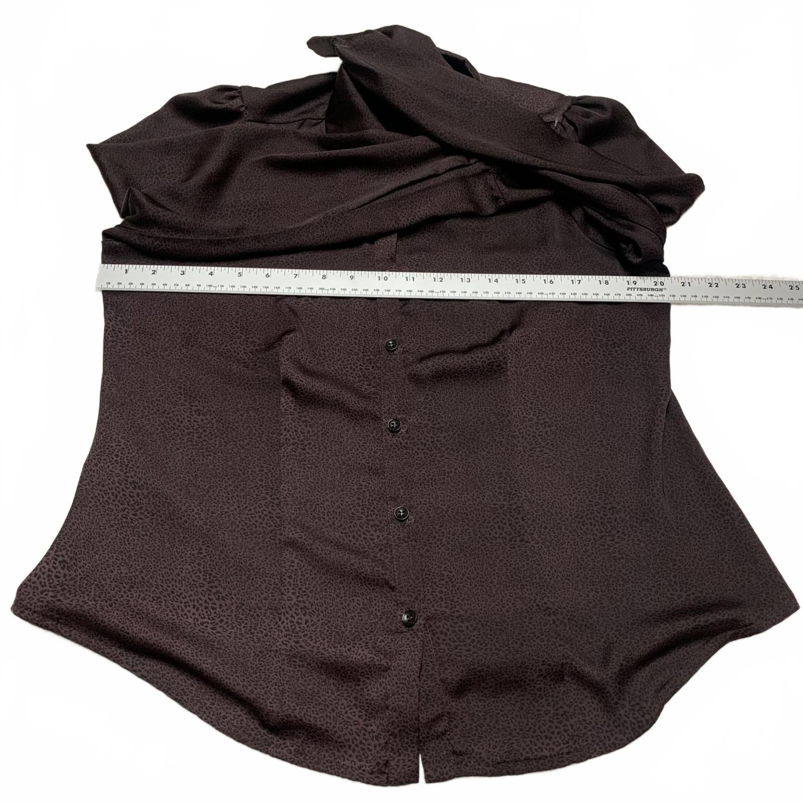 Blusa vintage Mausner de manga larga con botones y estampado de leopardo para mujer, talla mediana