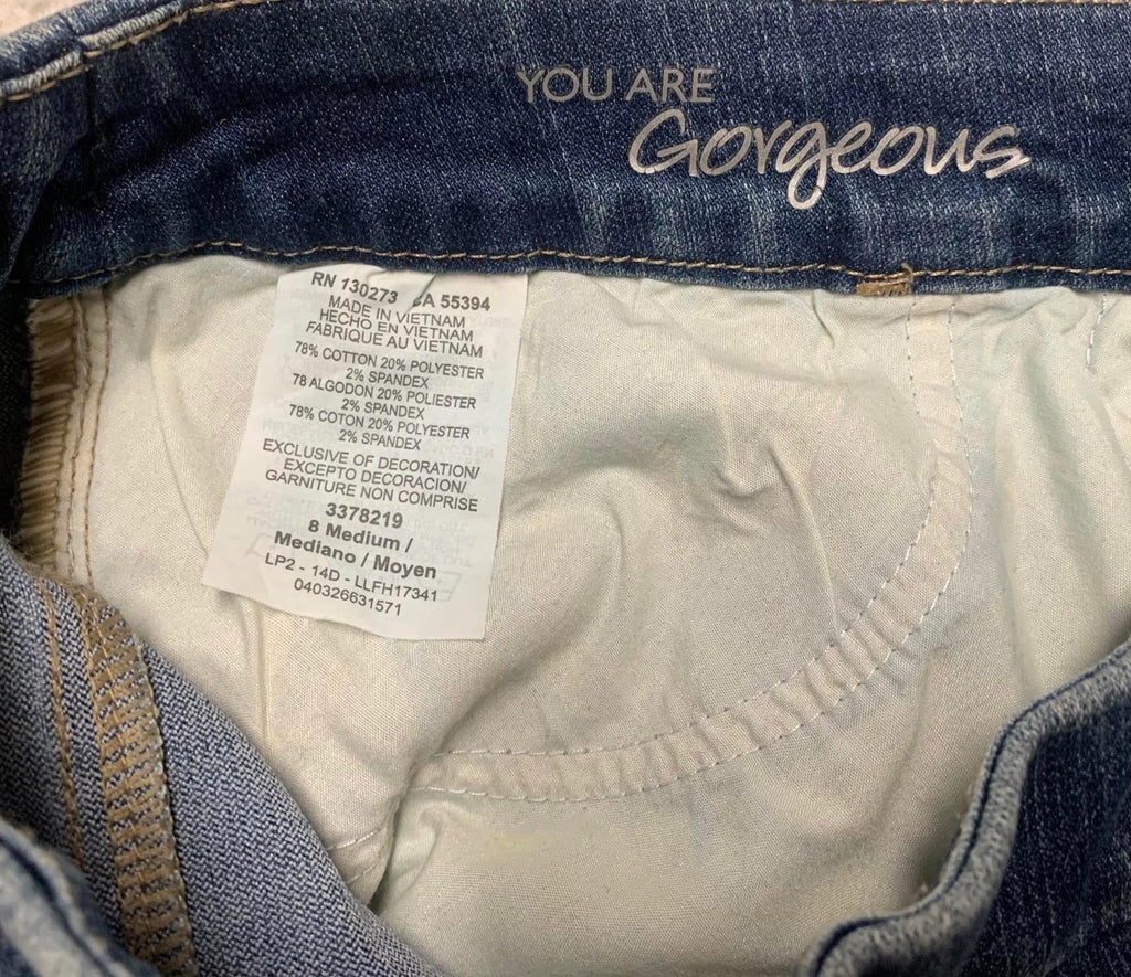 Vaqueros capri de mezclilla azul mediano Lee para mujer, talla 8, con bordado floral, 30 x 16