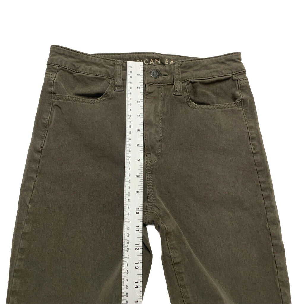 Jeggings elásticos de tiro alto superalto de American Eagle para mujer, talla 2 regular, color verde grisáceo