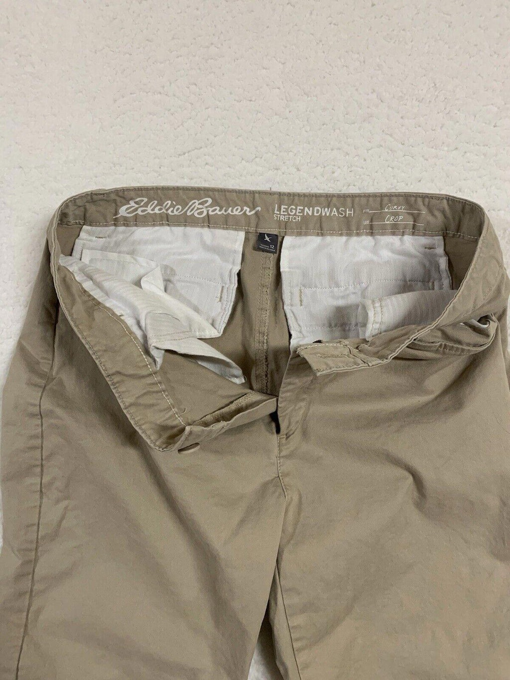 Pantalones Eddie Bauer para mujer, talla 12, caqui, corte recto, estilo chino, ancho 33,5 x 23,5 L