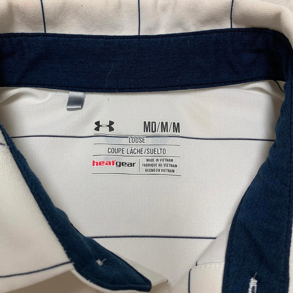 Polo Under Armour Heat Gear de rayas blancas y negras para hombre, talla mediana