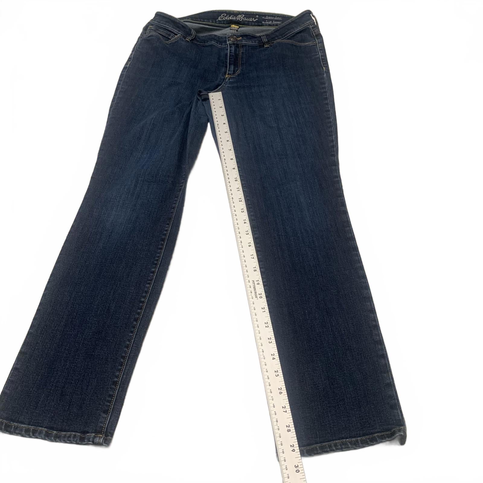 Vaqueros ajustados, rectos y curvilíneos de Eddie Bauer para mujer, talla 10, azul oscuro, lavado, ancho 31 x largo 29,5