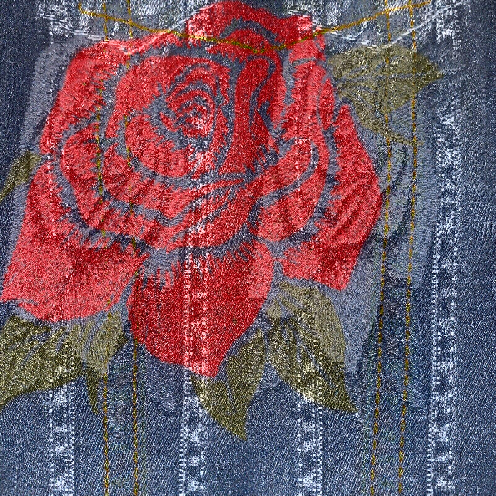 Chaqueta vaquera Lularoe Jaxon con rosa roja talla XXS y bordado pequeño