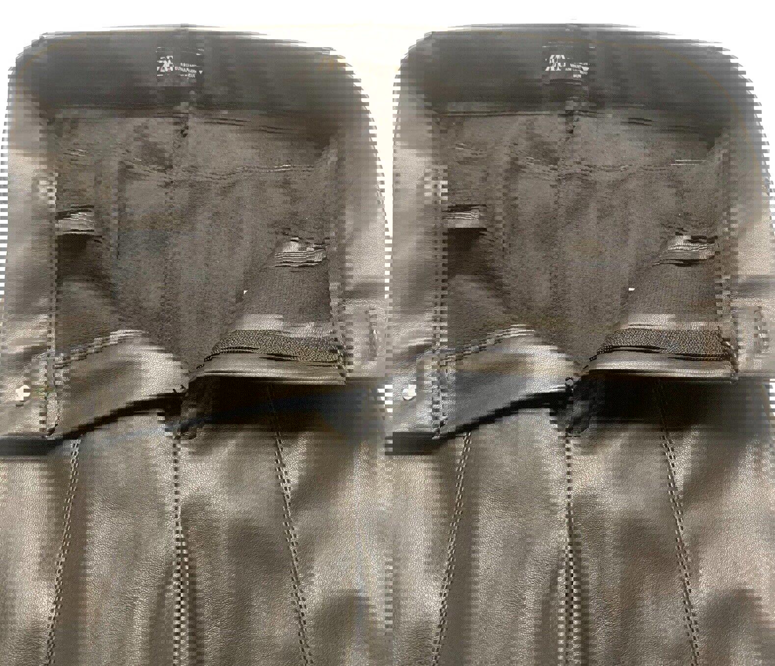 Pantalones Zara para mujer, talla pequeña, negros, de poliéster y piel sintética, hasta el tobillo