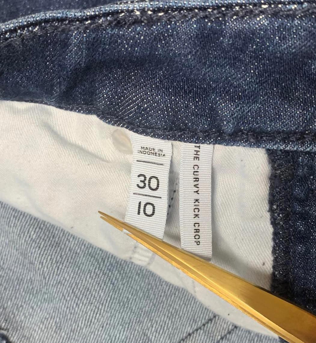 Vaqueros acampanados Curvy Kicks de mezclilla azul oscuro para mujer, talla 30/10, tiro alto 30 x 25