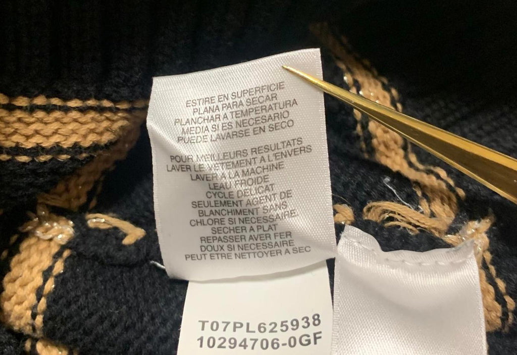 Suéter de rayas beige y negro con mangas con puños de Jones New York para mujer, talla pequeña M