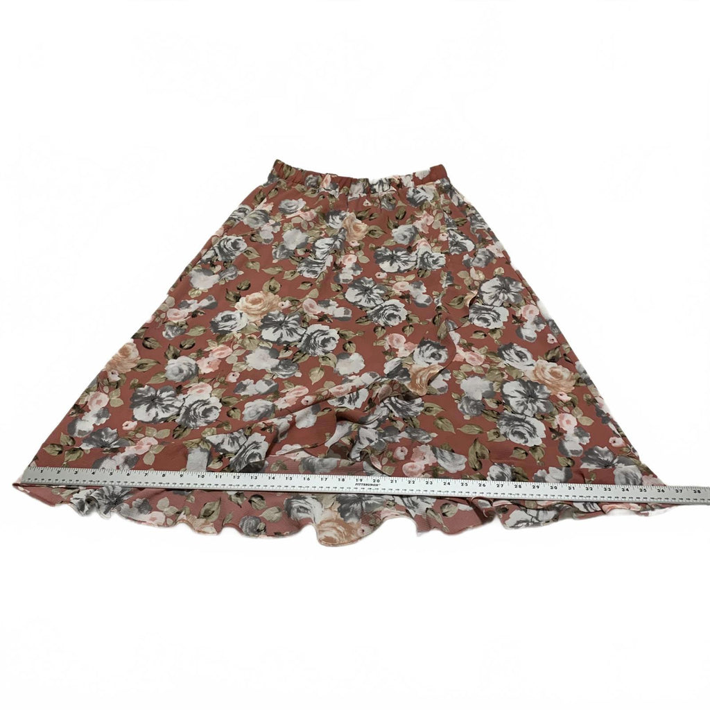 Falda con volantes florales para mujer, talla L, de Green Envelope Los Angeles, fabricada en EE. UU.