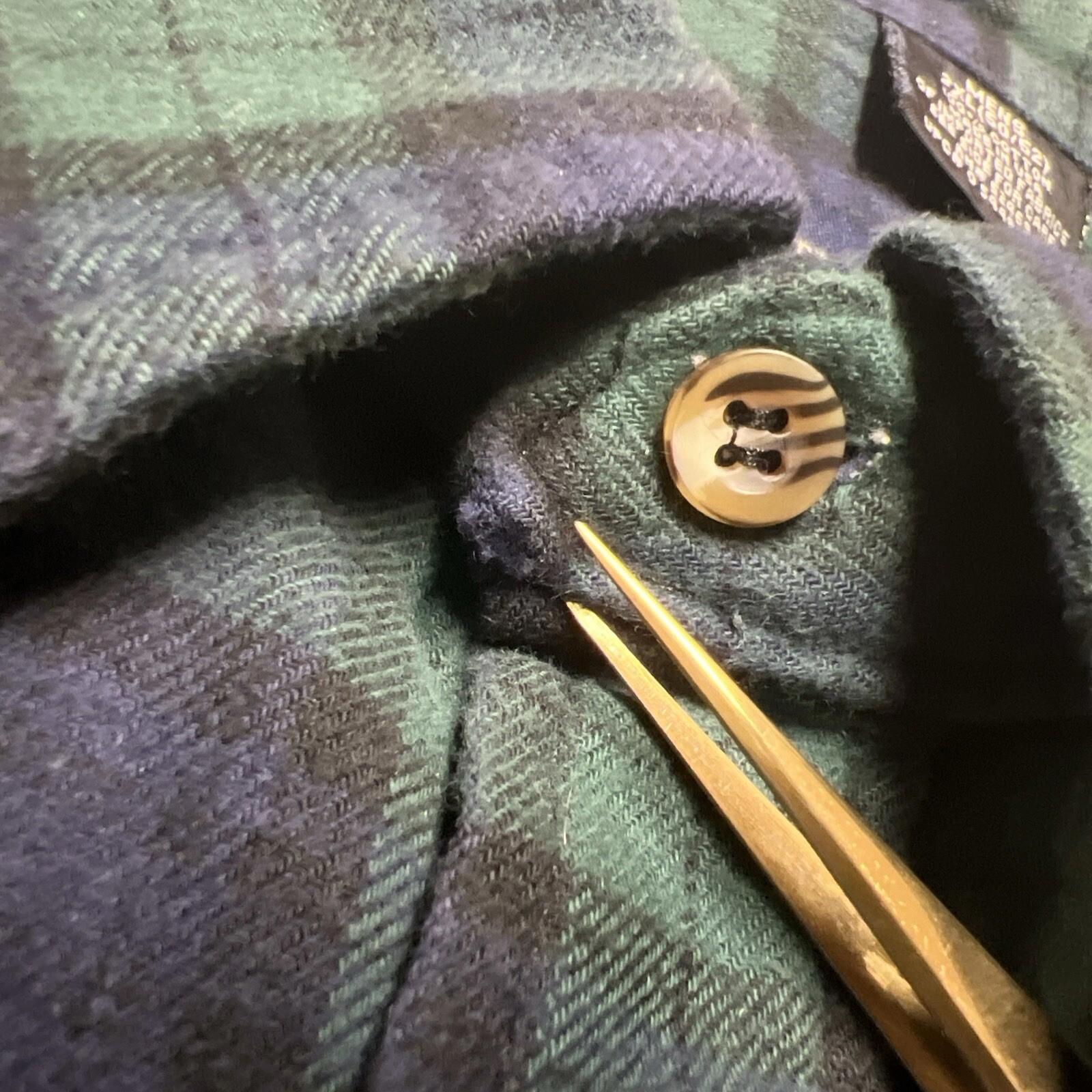 Faded Glory Men’s 2XL 50/52 Blue Green Plaid Long Sleeve Skipper Shirt