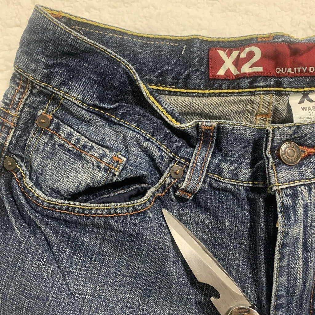 Vaqueros de mezclilla de calidad X2 para hombre, talla W31 L30, corte de bota azul