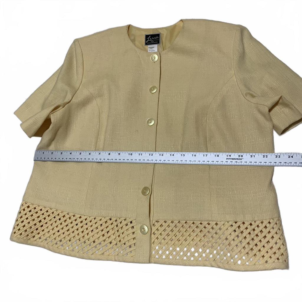 Chaqueta amarilla con botones y diseño enrejado de Lennie Woman para Nina Leonard, talla 16W, para mujer