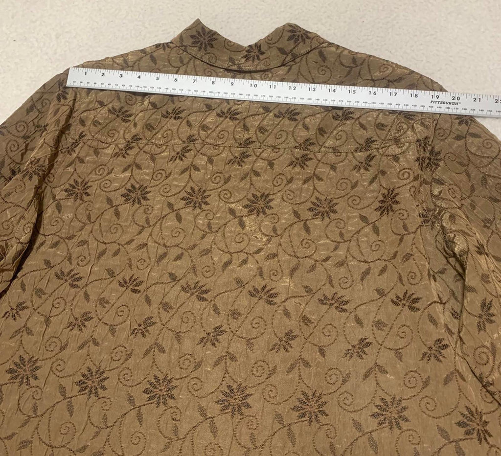 Blusa de jacquard floral metalizada para mujer, talla 2X, color marrón, manga 3/4, de Erin By Erin London