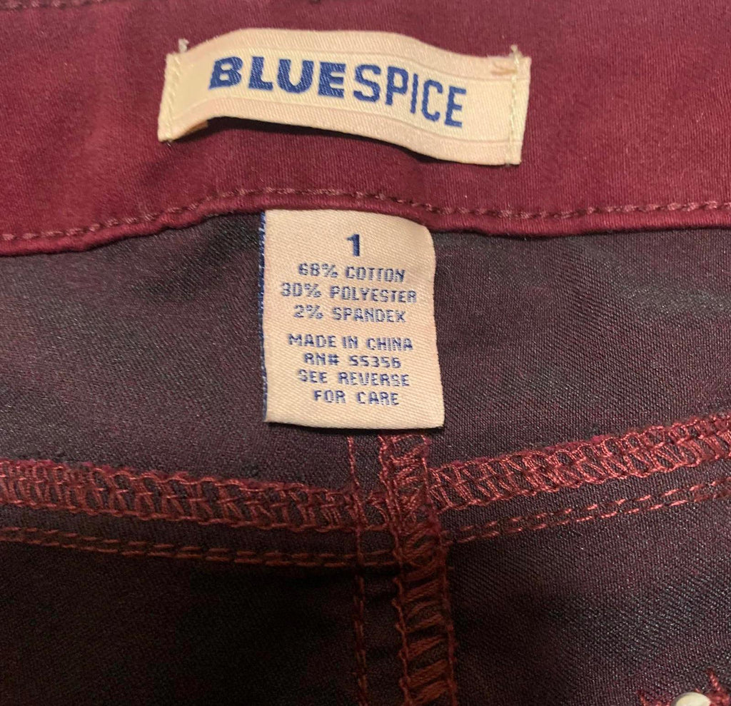 Vaqueros Blue Spice para mujer, talla 1, corte junior, elásticos, ajustados, burdeos, ancho 26 x 29,5 L