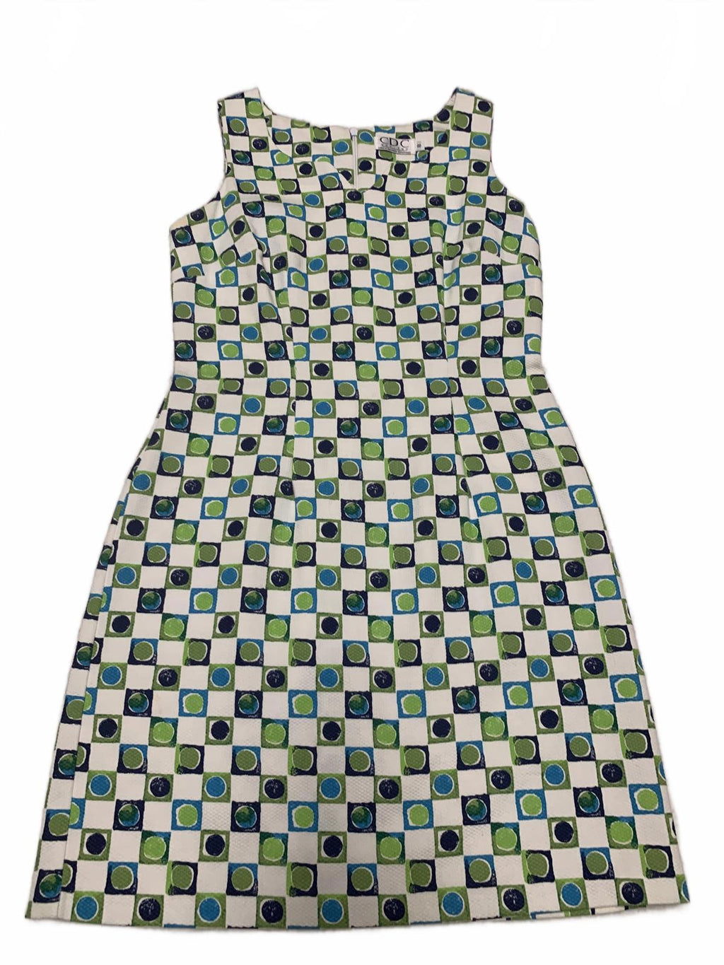 Vestido CDC Petites geométrico sin mangas, corte A, talla 8P, verano - Hecho en EE. UU.