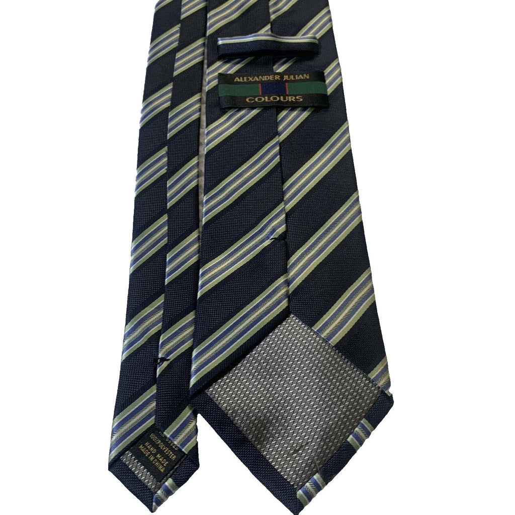 Corbatas de hombre de Alexander Julian Colours, rayas azul marino y amarillo, lote de 2 unidades.