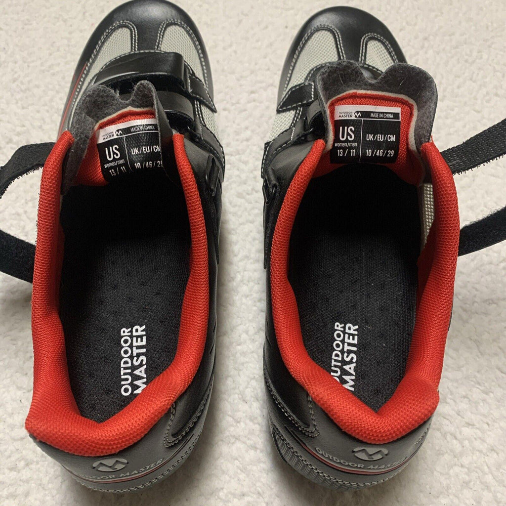Zapatillas de ciclismo Outdoor Master unisex para mujer, talla 13, para hombre, talla 11, color negro, rojo y gris