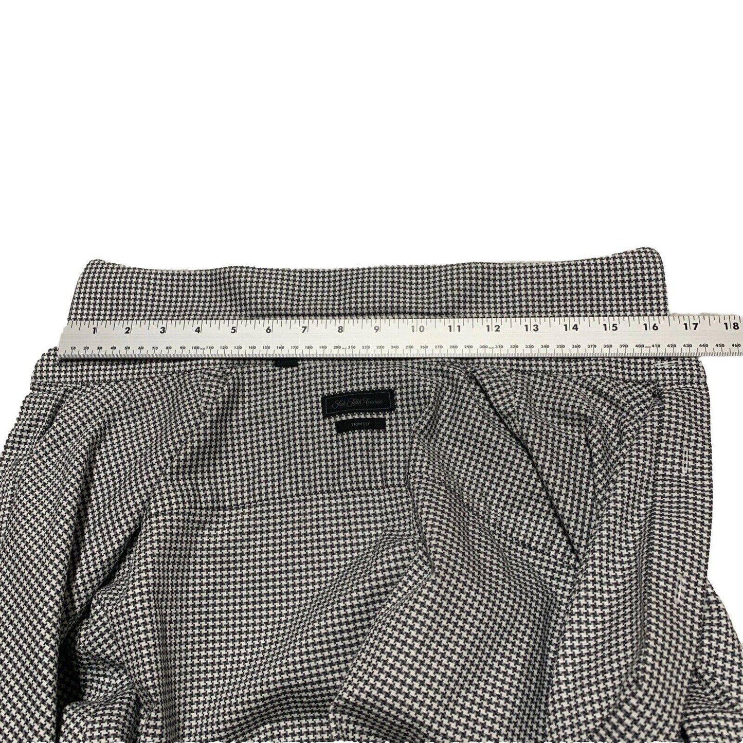 Saks Fifth Avenue Men Shirt 16 1/2 Gray Houndstooth Print Long Sleeve Button Up