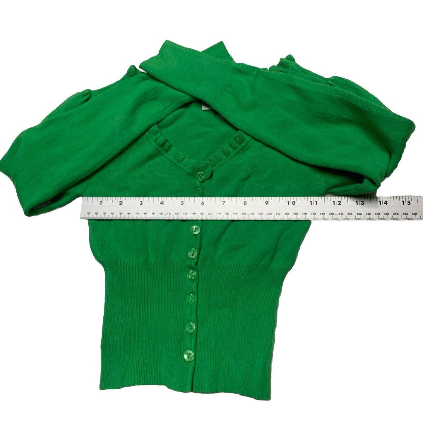 Urban Outfitters Women XS  Kelly Green Cropped Button Cardigan Ruffled Collar