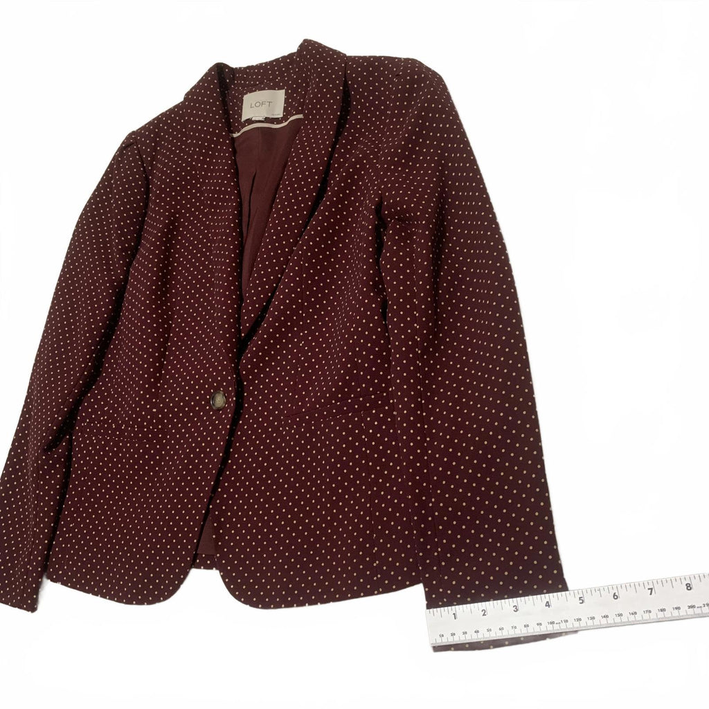 LOFT Ann Taylor Women's Jacket Size S Petite Burgundy Polka Dot Blazer
