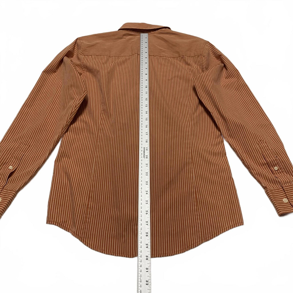 Camisa a rayas naranja con botones, talla pequeña, para hombre de la Universidad de Antigua de Texas