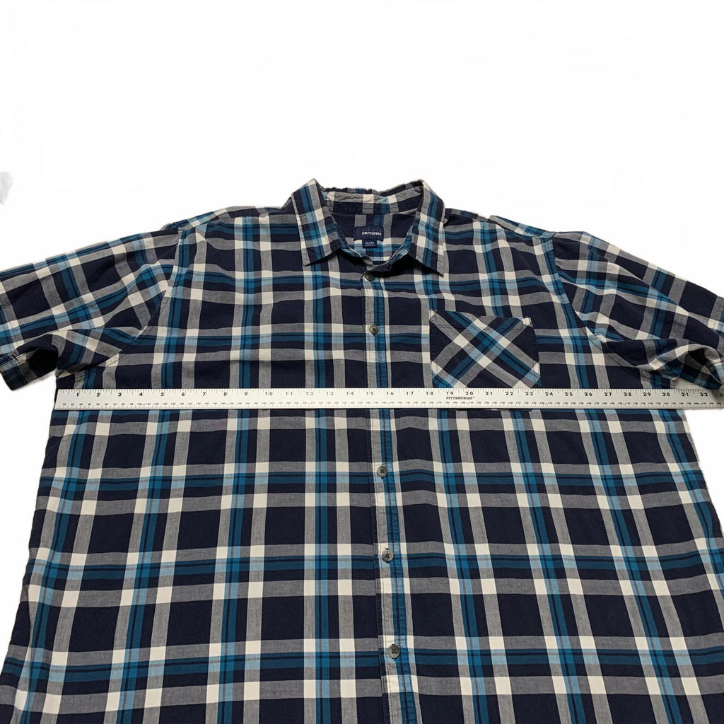 Camisa de manga corta con botones a cuadros azules talla 3XL para hombre de Basic Editions