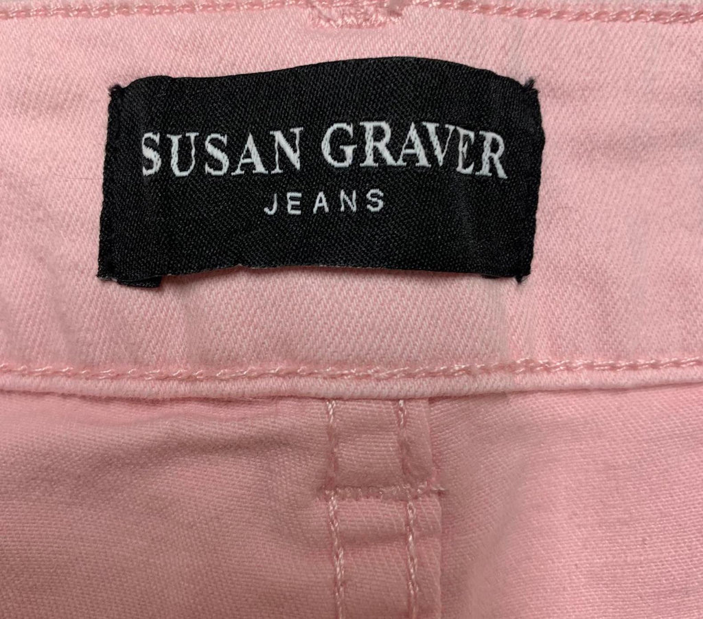 Vaqueros acampanados suaves de mezclilla rosa de Susan Graver para mujer, talla 10, 29,5 x 23 L (talla real)