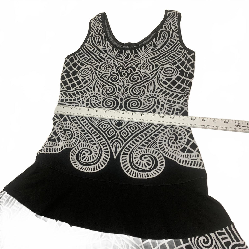 Vestido sin mangas estampado en blanco y negro de Frank Lyman para mujer, talla 8