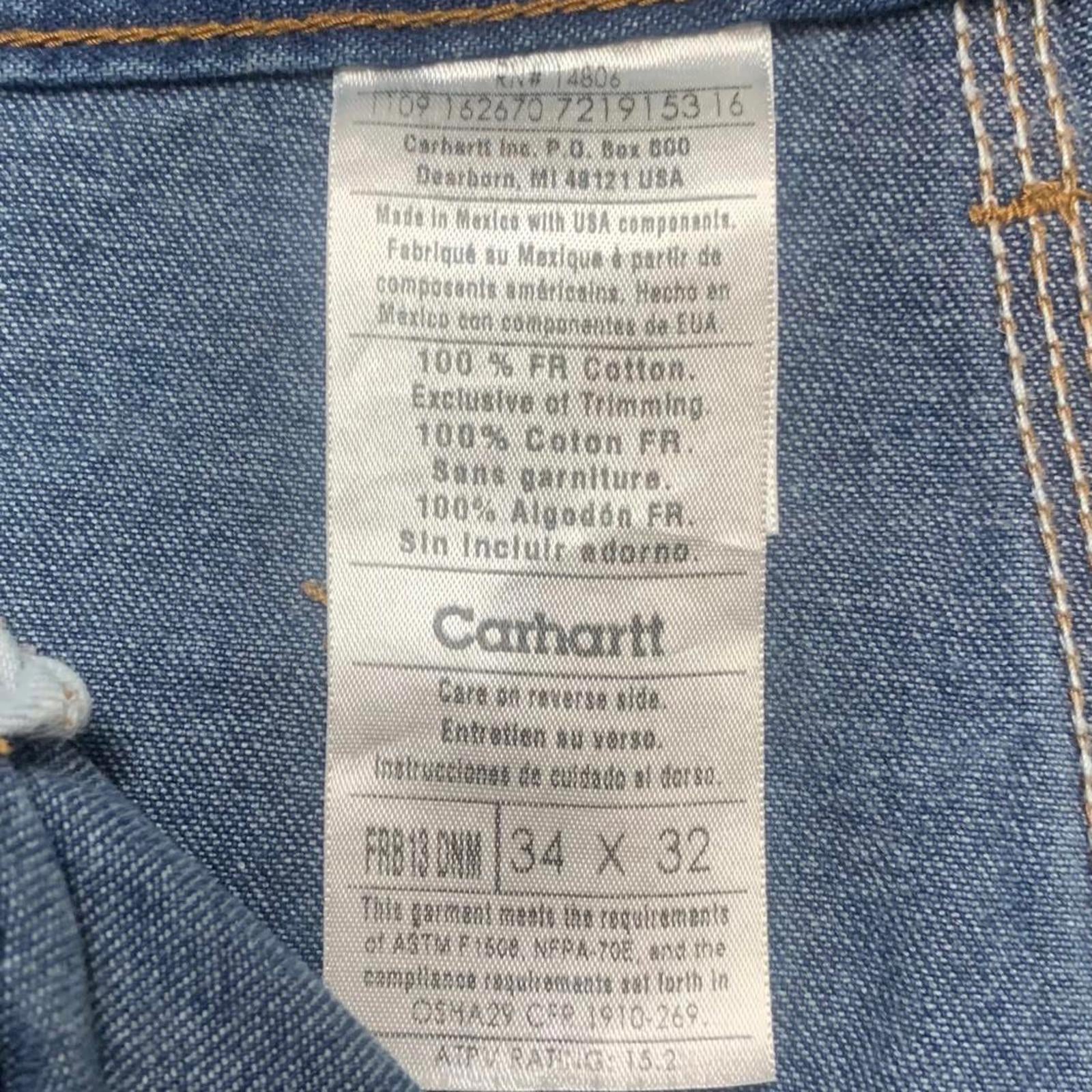 Pantalones de trabajo cargo de mezclilla azul Carhartt FRB13 DNM para hombre, talla 34 x 32, 32 x 32 (talla real)