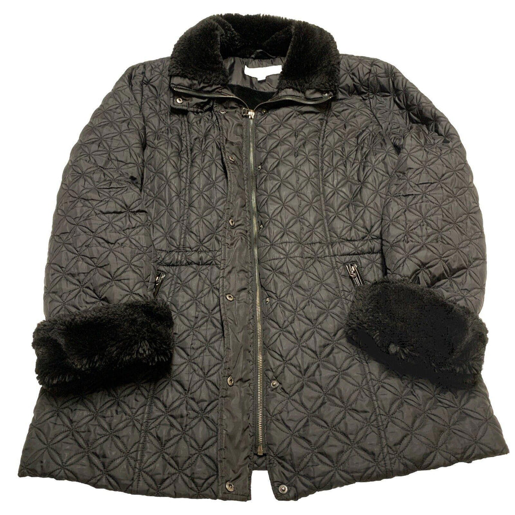 MARC New York Andrew Marc Abrigo acolchado de invierno negro de piel sintética XL para mujer