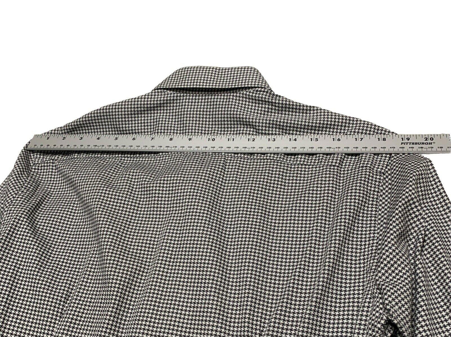 Saks Fifth Avenue Men Shirt 16 1/2 Gray Houndstooth Print Long Sleeve Button Up