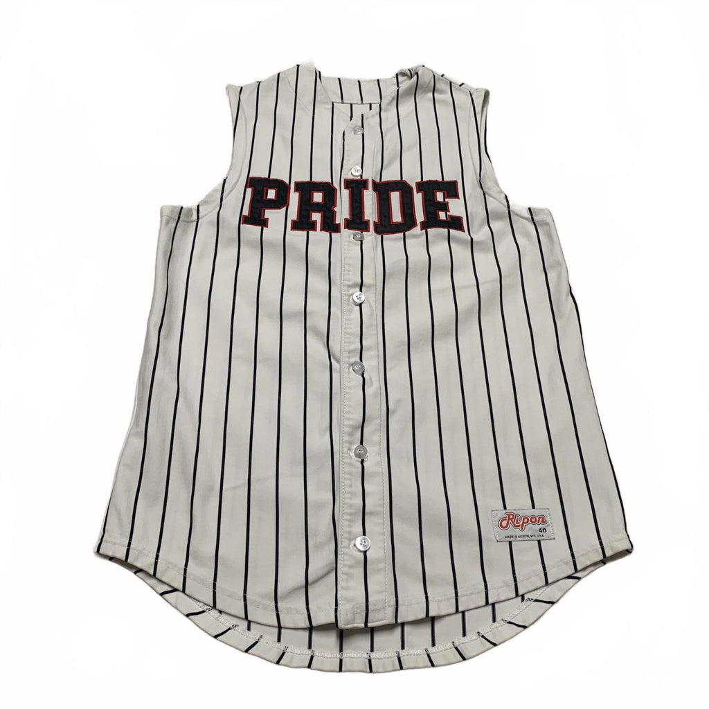 Camiseta de béisbol Ripon Athletic PRIDE #1 para hombre, talla 40, a rayas blancas, sin mangas, EE. UU.