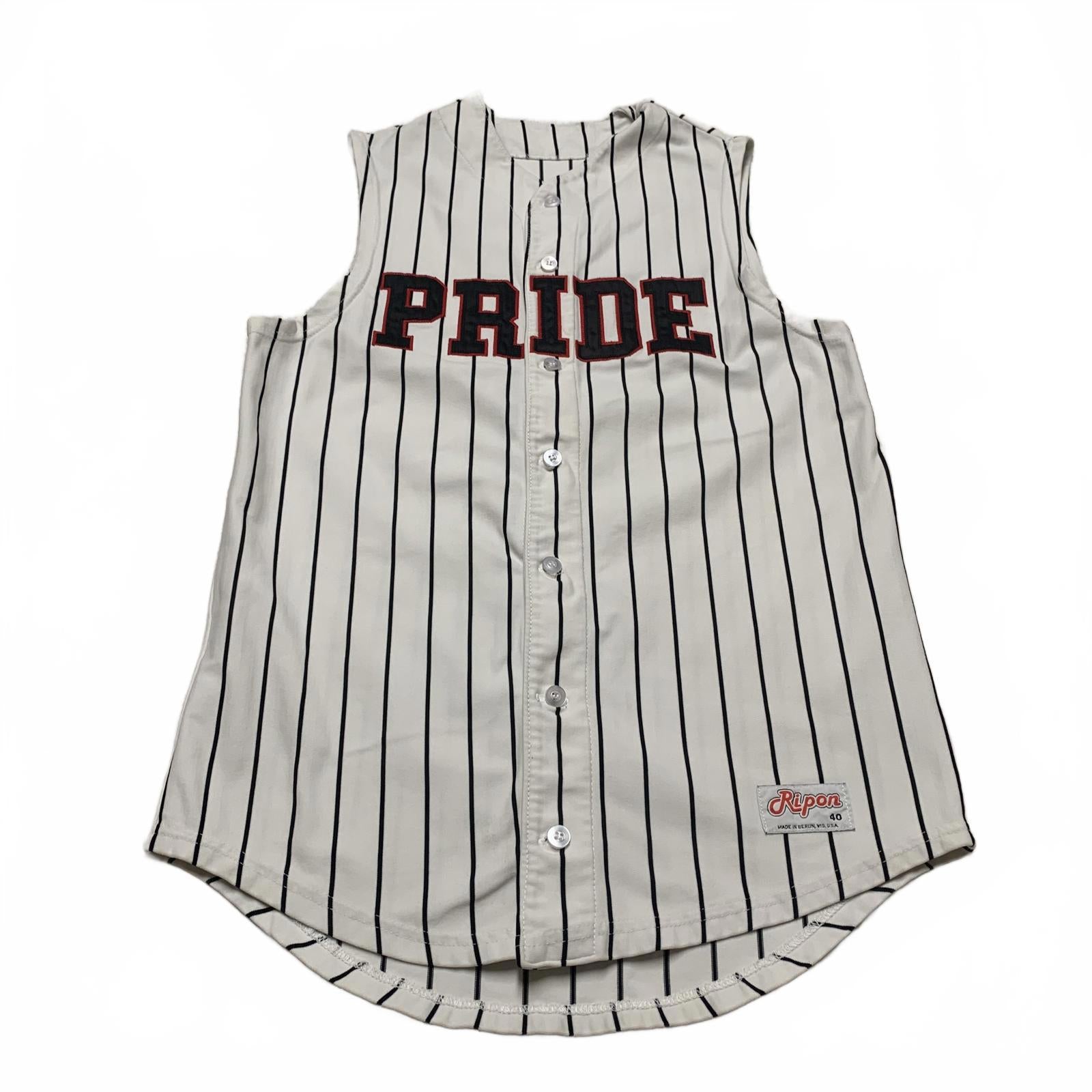 Camiseta de béisbol Ripon Athletic PRIDE #1 para hombre, talla 40, a rayas blancas, sin mangas, EE. UU.